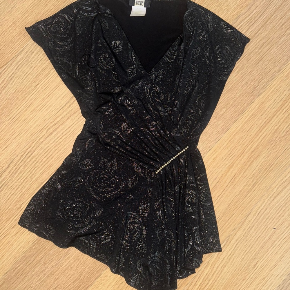 Studio 1940 Elegant Black and Silver Rose Blouse